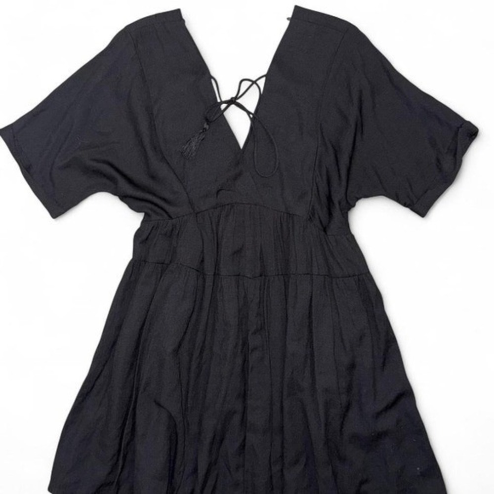 Talulah Babydoll Esme Deep V Neck Tie Pockets Shift Black Mini Dress Size S